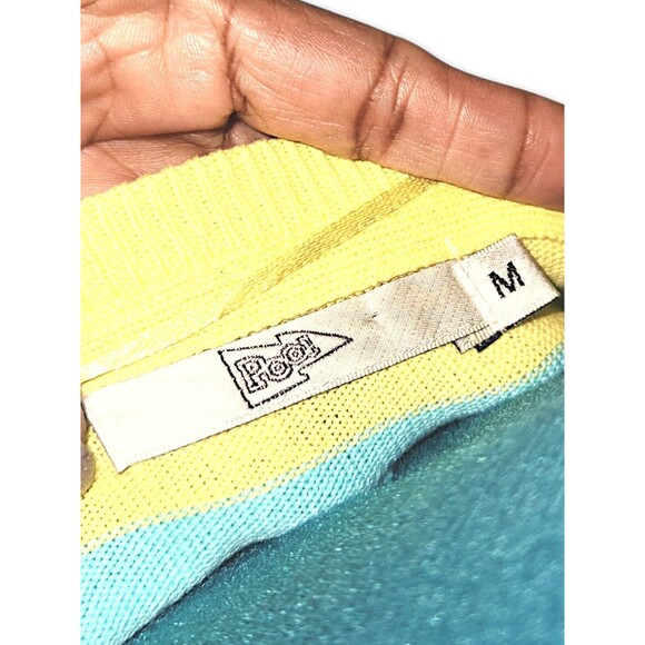 POOL Women's M Cotton Blue & Yellow Striped Preppy Girlyhood Cardigan Sweater - Picture 2 of 7